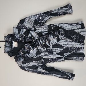 Alberto Makali Embroidered Ruffle Black and‎ Gray Blouse Size Small